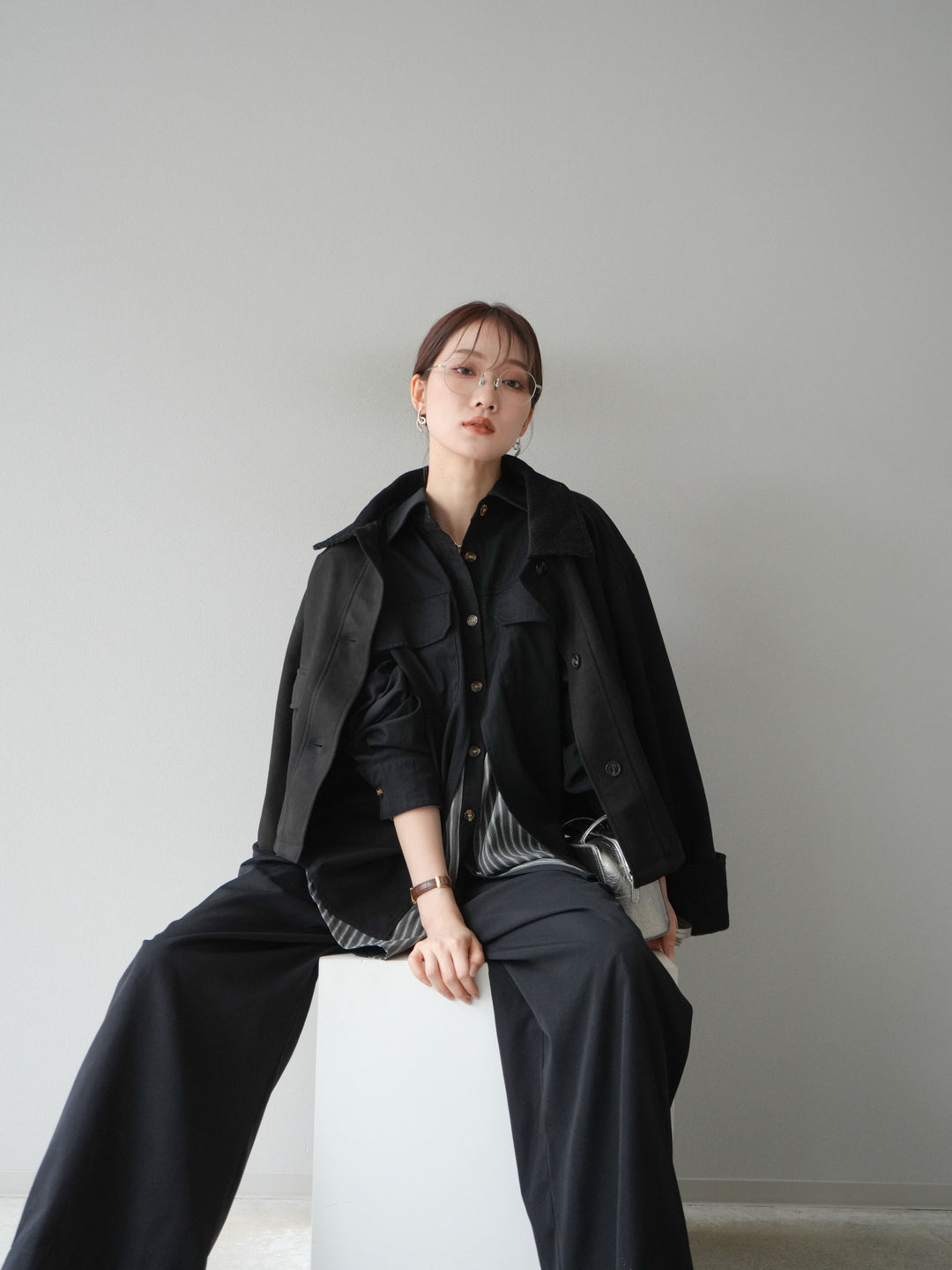 [予約]コーデュロイ切替スウェードショートジャケット/ブラック