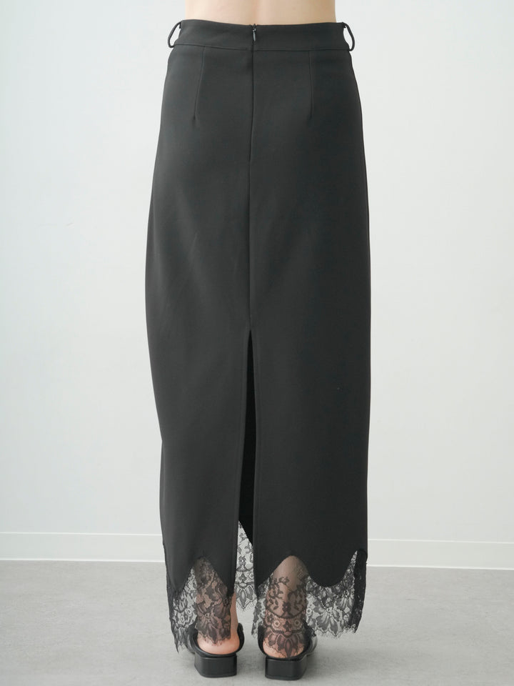 [予約]レースヘムストレッチIラインスカート/black