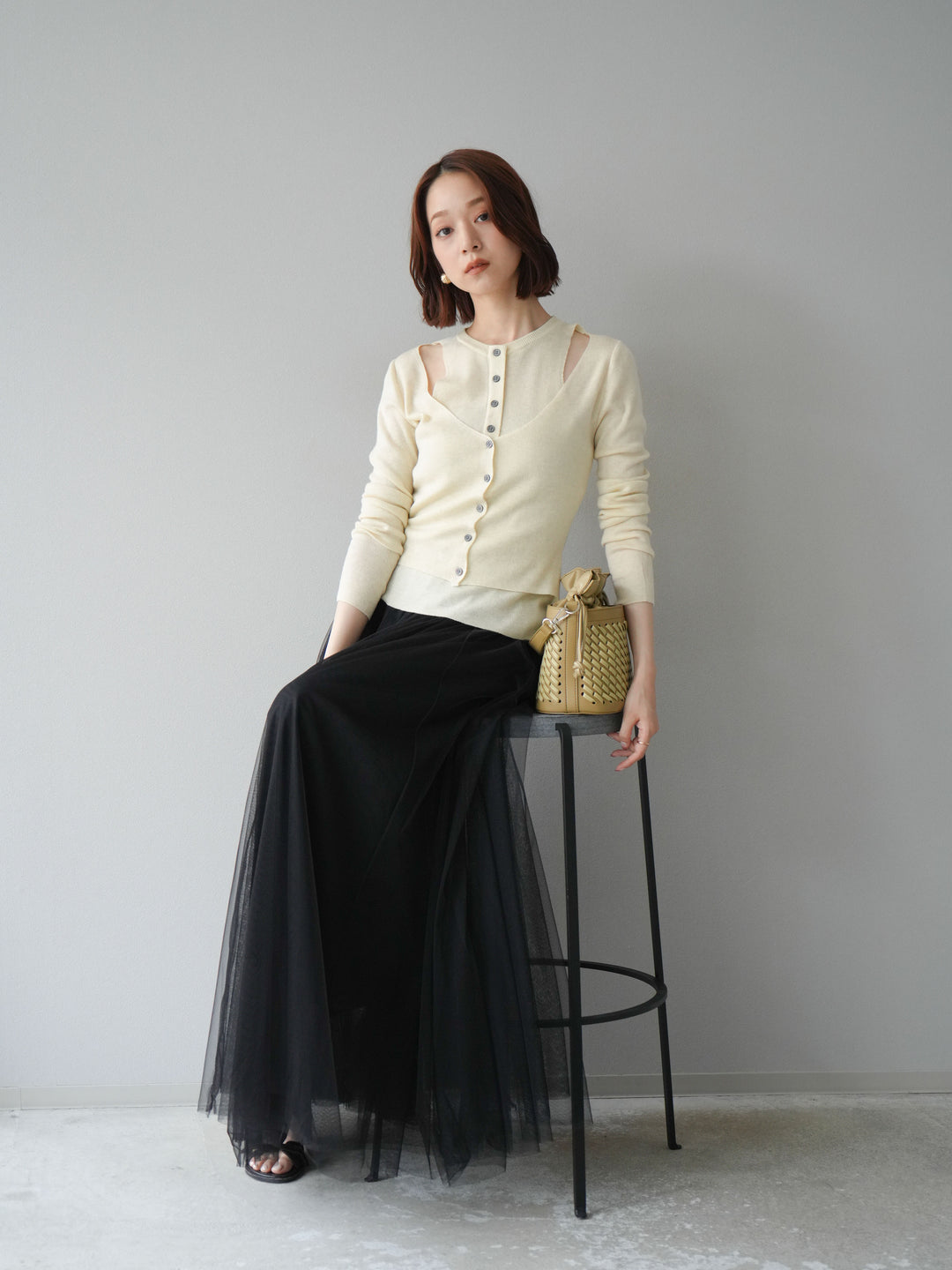 [予約]レイヤードデザインニットカーディガン/アイボリー