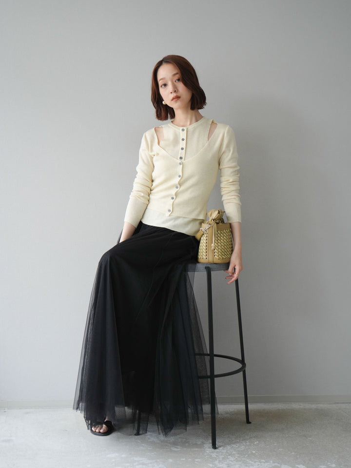 [予約]レイヤードデザインニットカーディガン/アイボリー