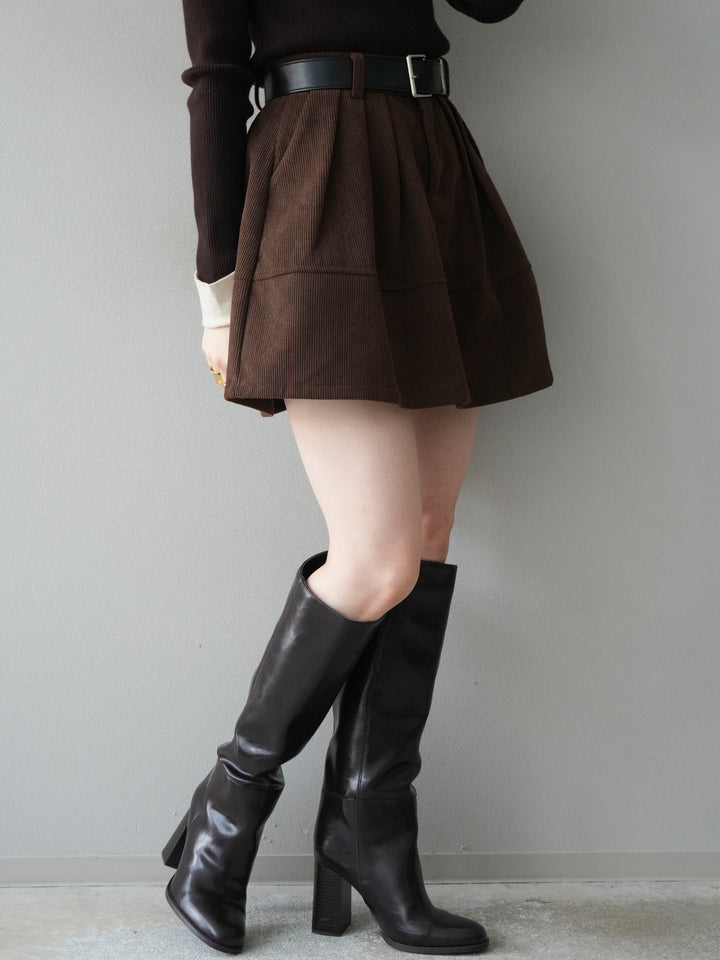 [予約]ベルト付インパンコーデュロイタックフレアスカート/brown