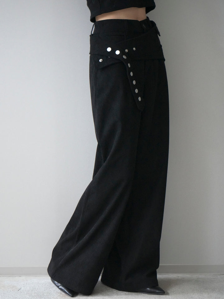 [予約]コーデュロイ巻きベルト付きパンツ/black