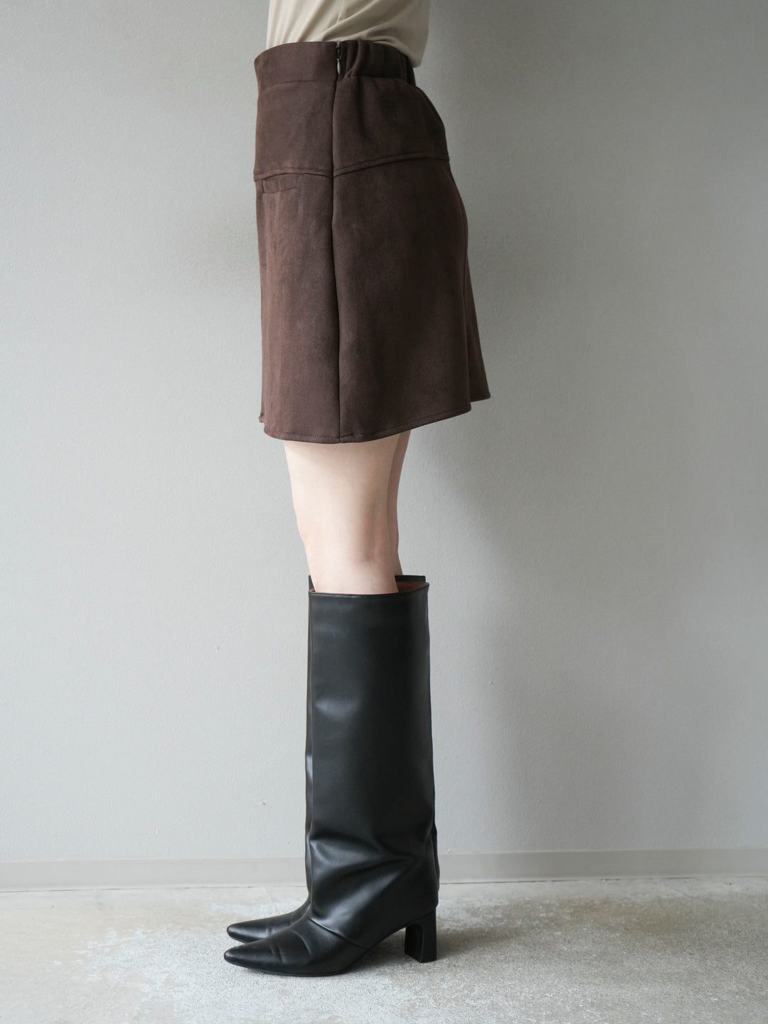[予約]スエード切替ミニスカート/ダークブラウン