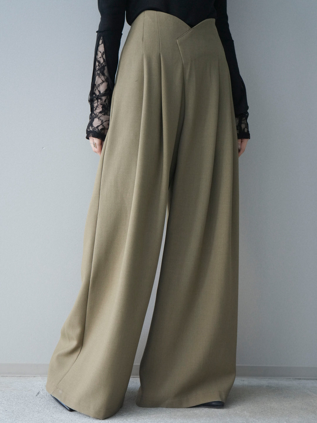 [予約]デザインハイウエストワイドパンツ/olive