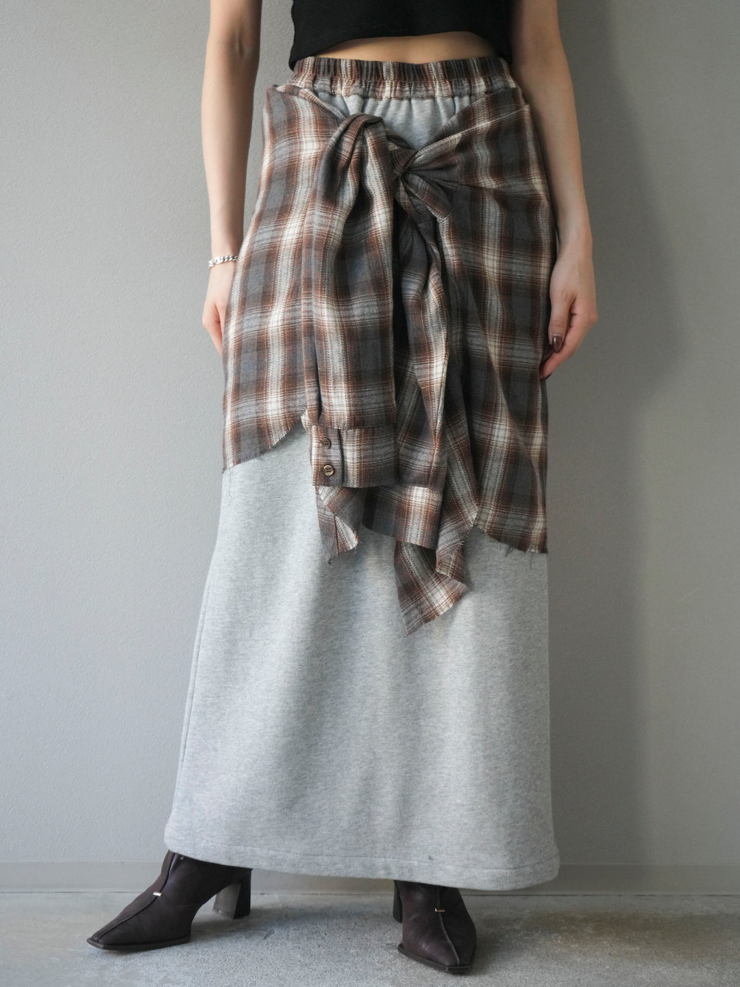 [予約]シャツ巻きスエットスカート/ gray