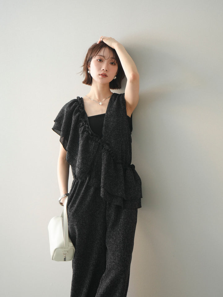 [SET]3WAYミックスツイードギャザーオールインワン+選べるアクセセット(2set)