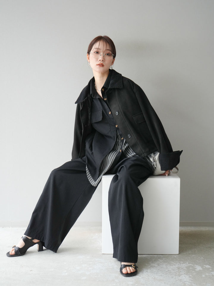 [予約]コーデュロイ切替スウェードショートジャケット/ブラック