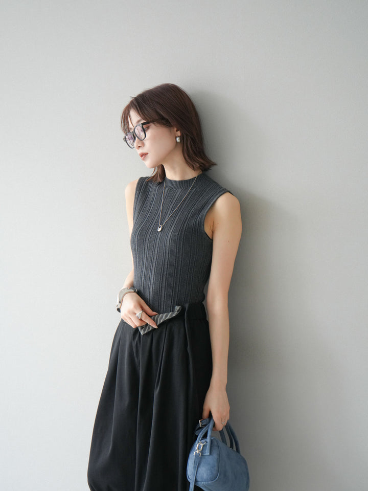 [予約]スリーブレスランダムリブニットトップス/グレー