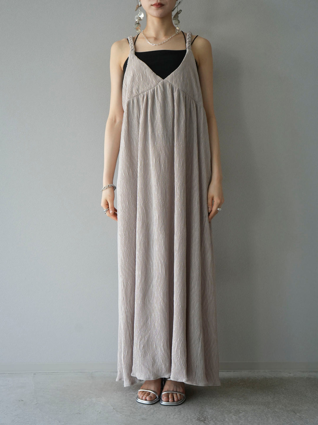 Willow braided string camisole dress/greige