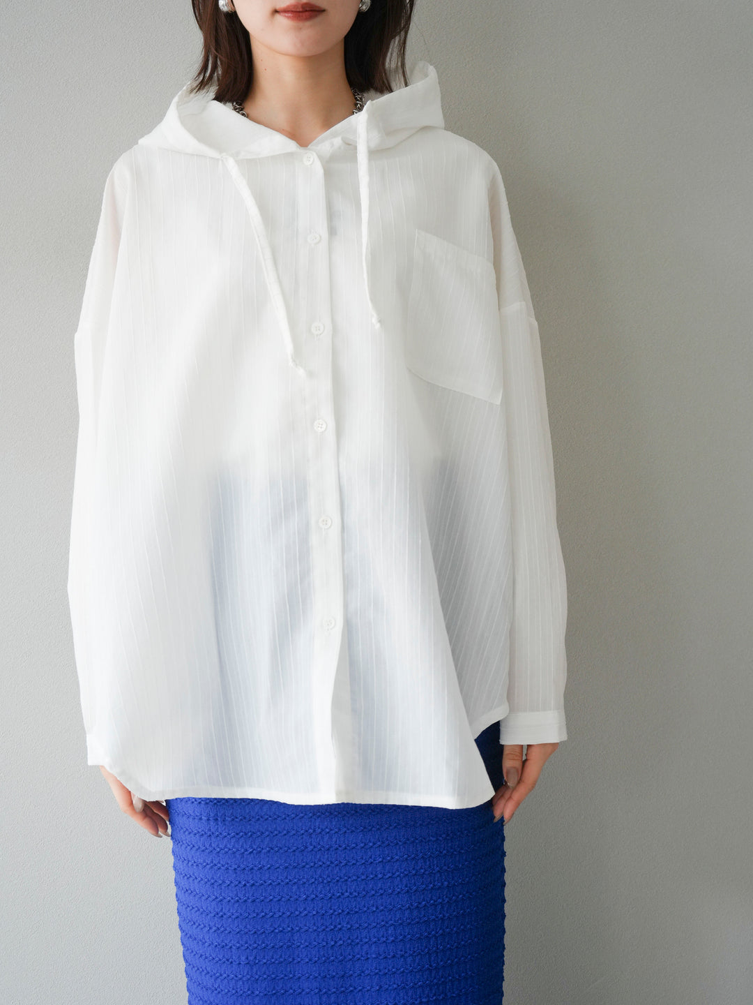 [予約]ワッシャーストライプフーディーシャツ/オフ