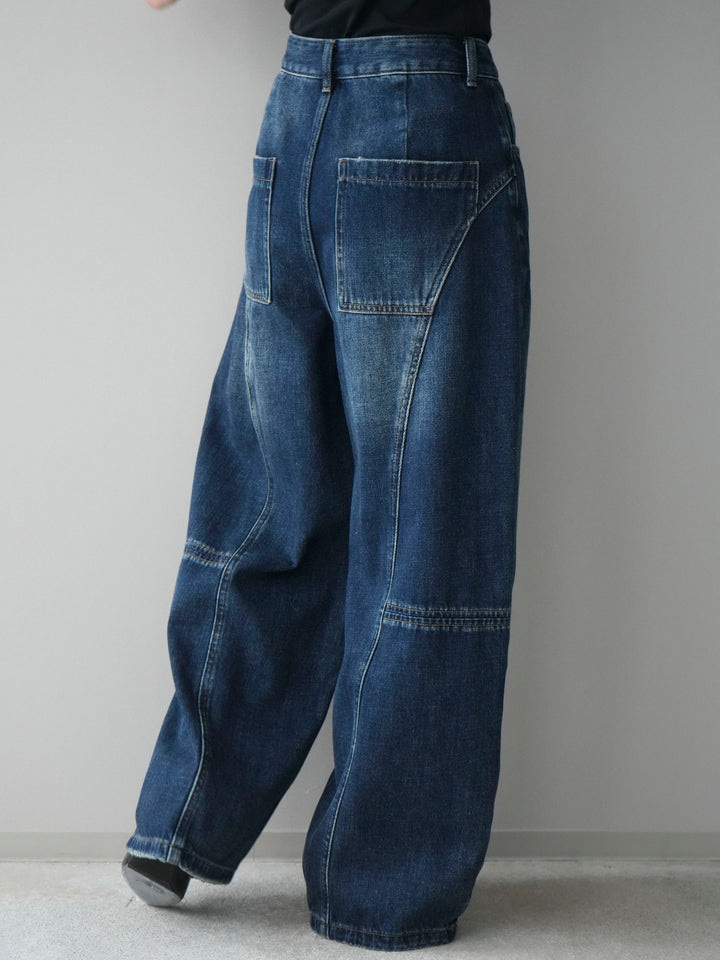 [予約]裏起毛加工デニムカーブパンツ/darkblue