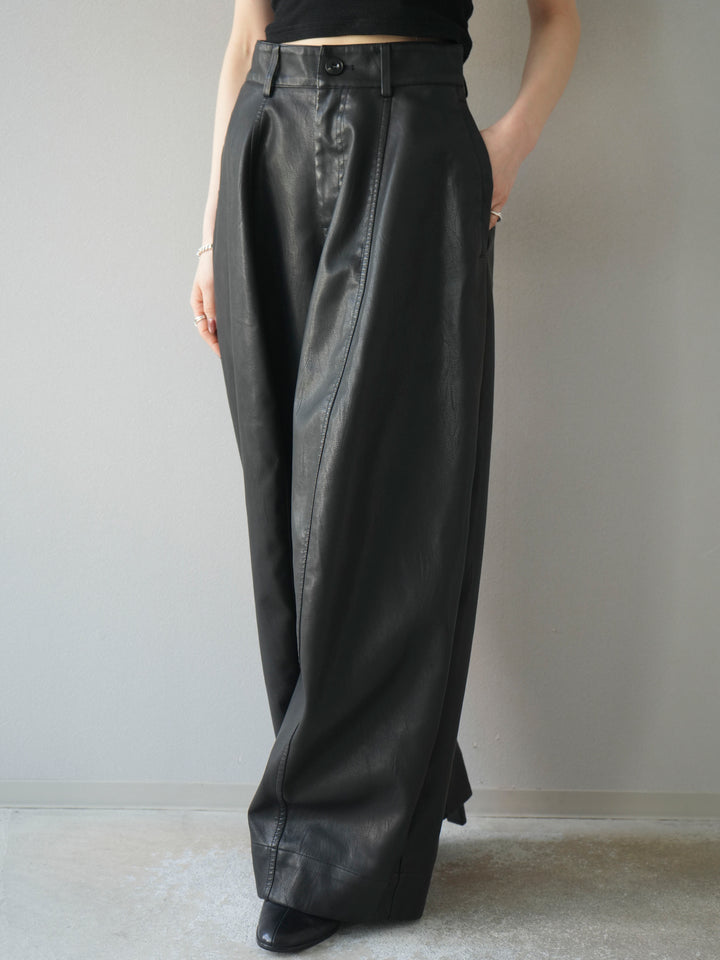 [予約]ヴィンテージレザーバギーパンツ/black