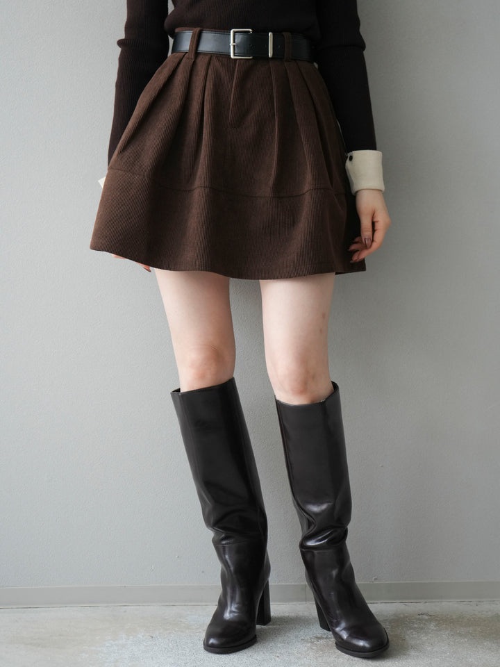 [予約]ベルト付インパンコーデュロイタックフレアスカート/brown