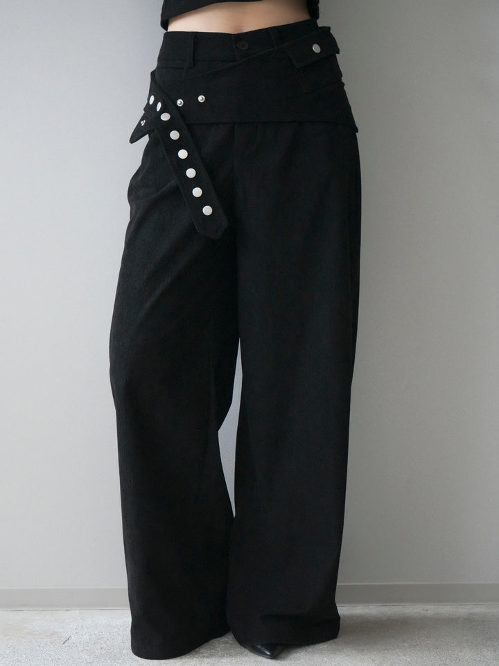 [予約]コーデュロイ巻きベルト付きパンツ/black