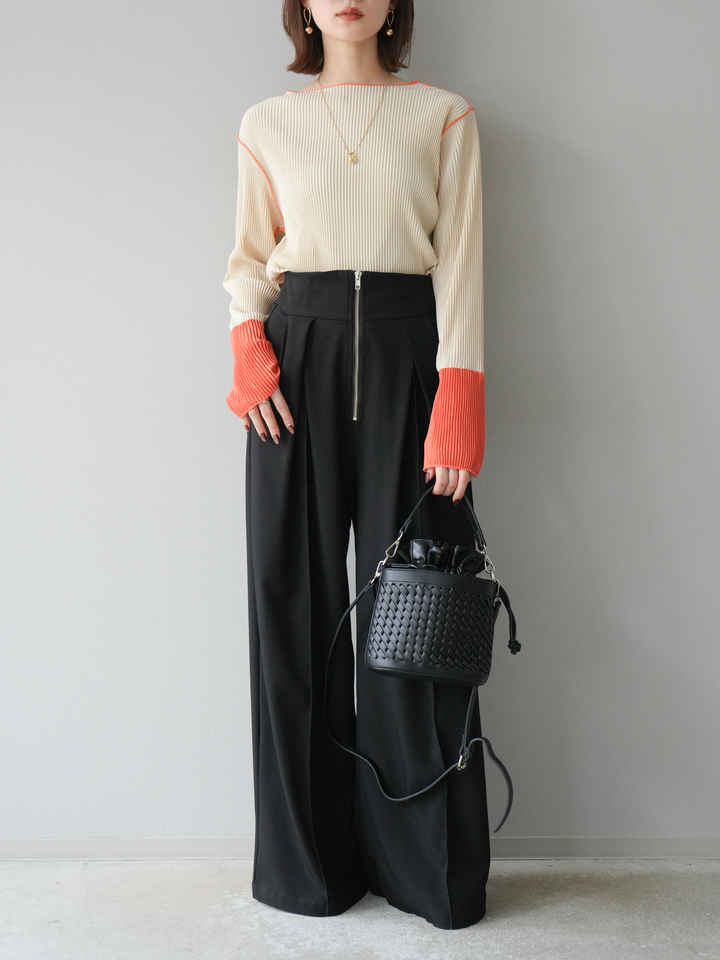 [予約]バイカラープリーツトップス/アイボリー