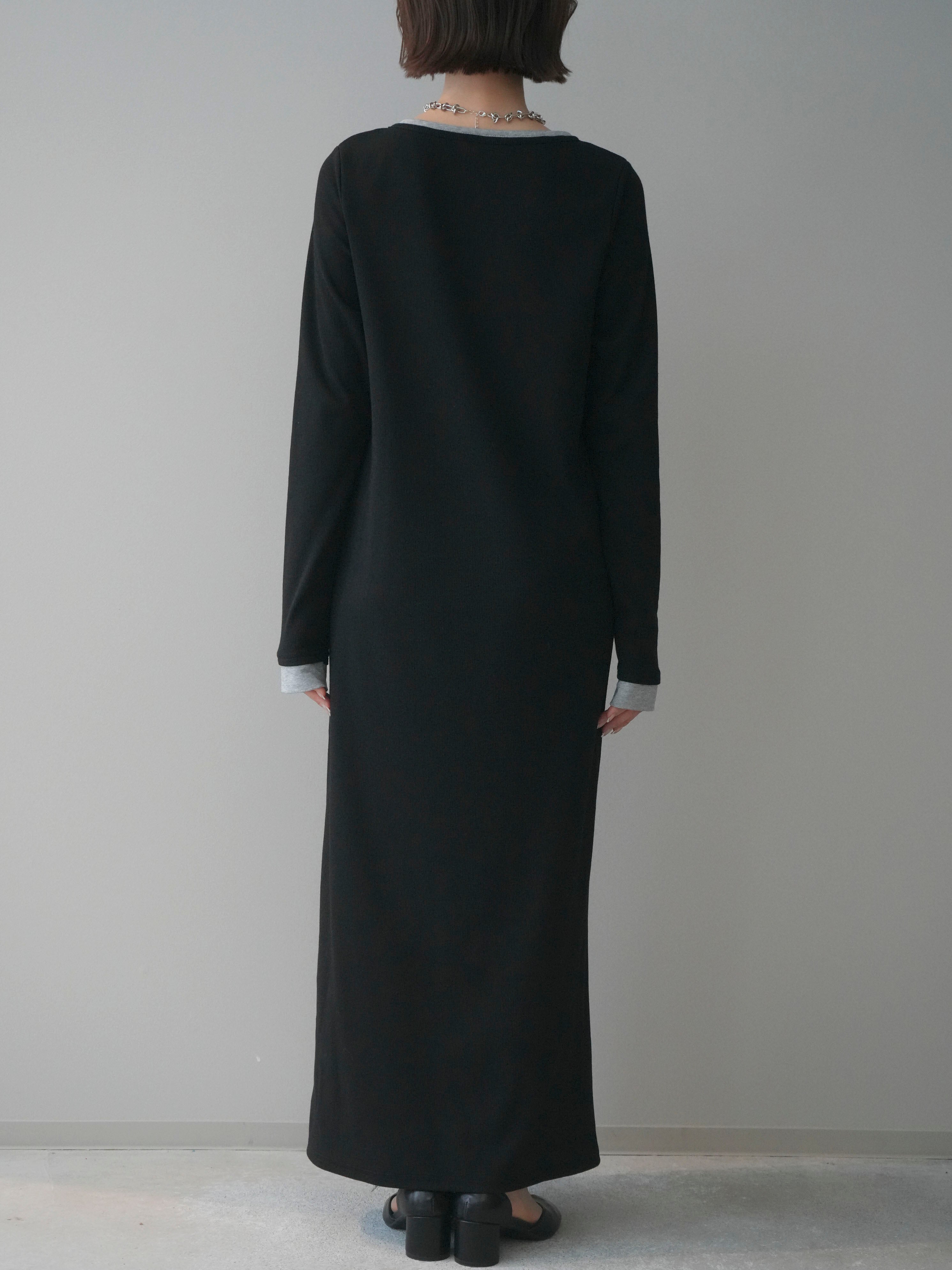 予約]配色レイヤードヘンリーネックカットリブワンピース/black – Lumier