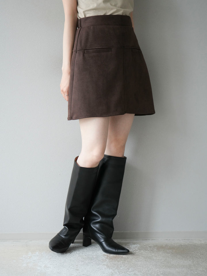 [予約]スエード切替ミニスカート/ダークブラウン
