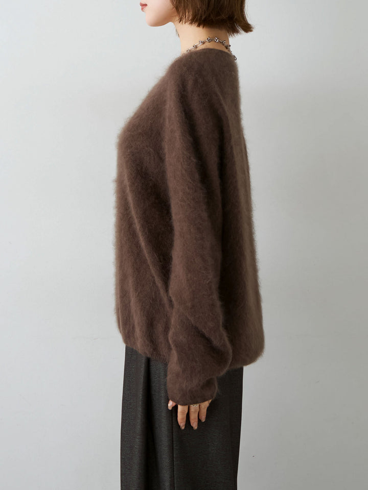 [予約]カシミア混フェザータッチVネックニットトップス/brown