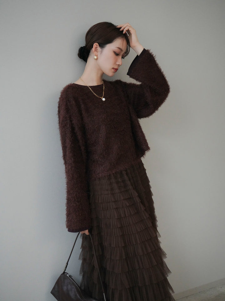 [予約]バイカラー2WAYシャギーニットカーディガン/brown