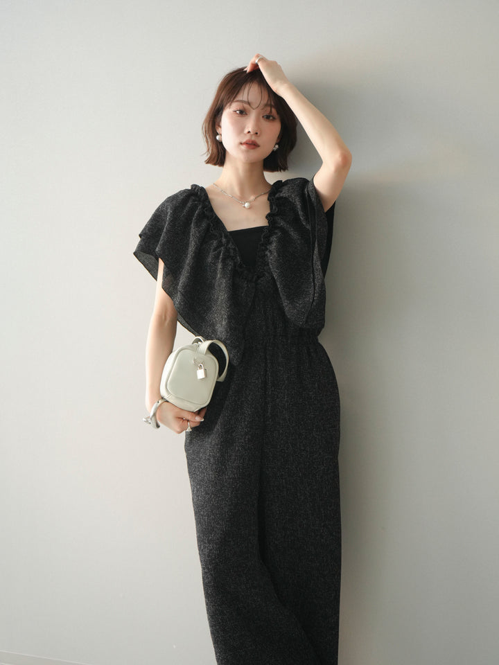 [SET]3WAYミックスツイードギャザーオールインワン+選べるアクセセット(2set)