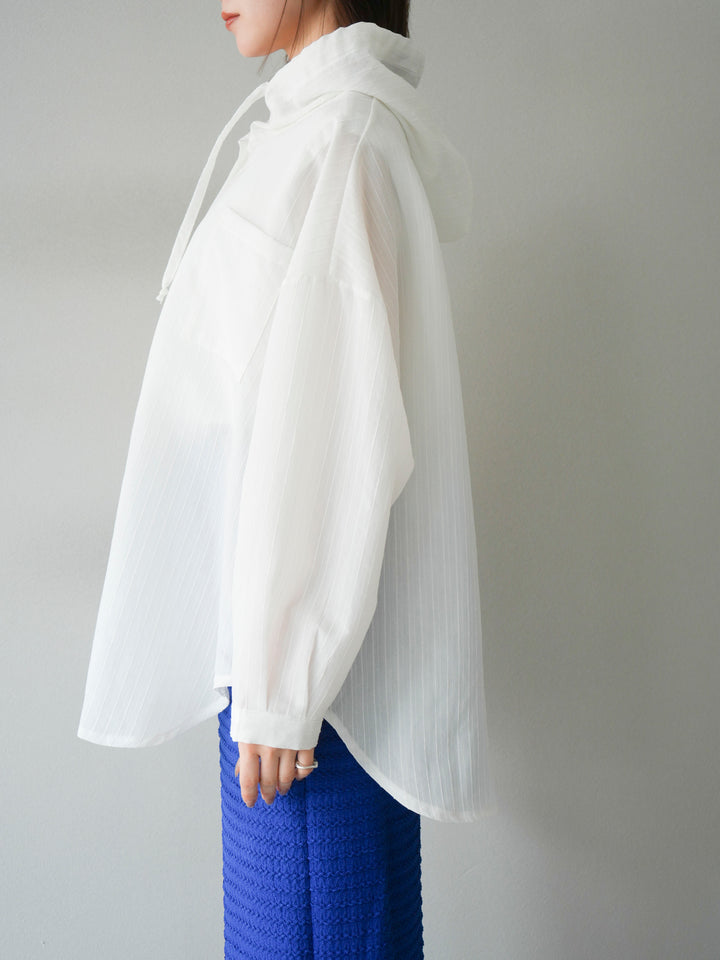 [予約]ワッシャーストライプフーディーシャツ/オフ