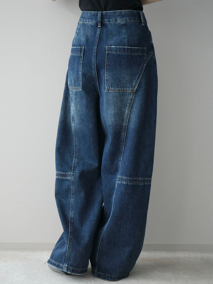 [予約]裏起毛加工デニムカーブパンツ/darkblue