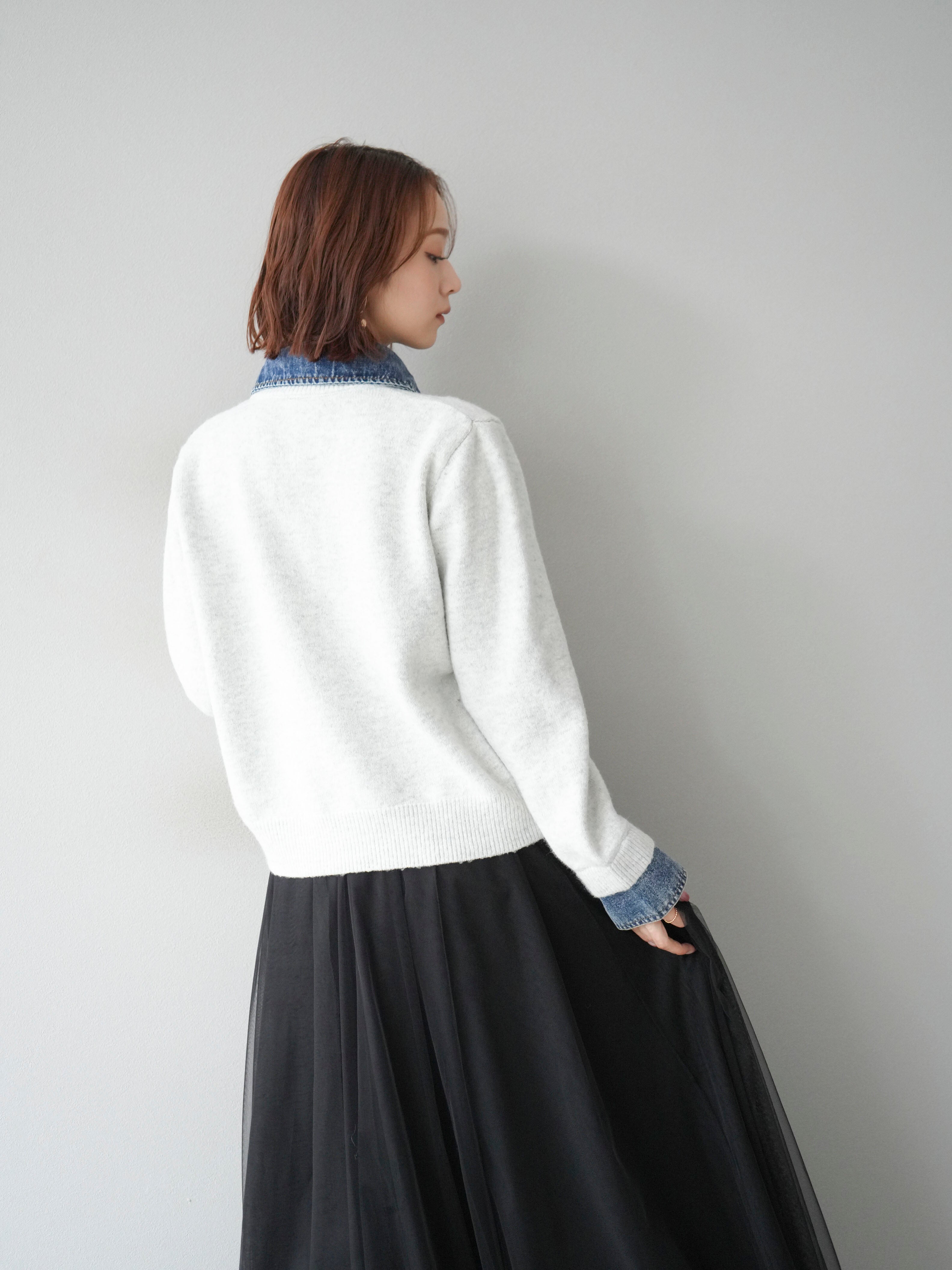 Lumier✴︎ デニム襟ボタンニットカーディガン✴︎ねね様 SET]デニム襟ボタンニットカーディガン+デニム襟ボタンニット