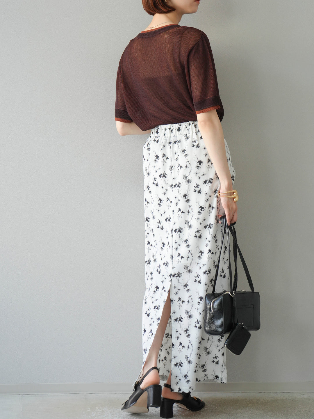 [SET]リネンタッチ配色二重臼ハーフニットトップス+選べるアソート柄スカートセット(2set)