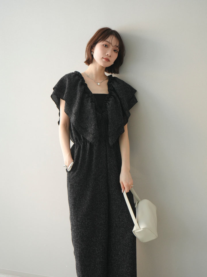 [SET]3WAYミックスツイードギャザーオールインワン+選べるアクセセット(2set)