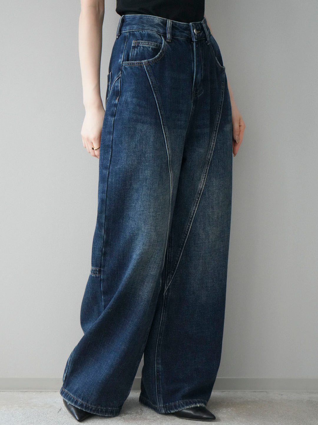 [予約]裏起毛加工デニムカーブパンツ/darkblue