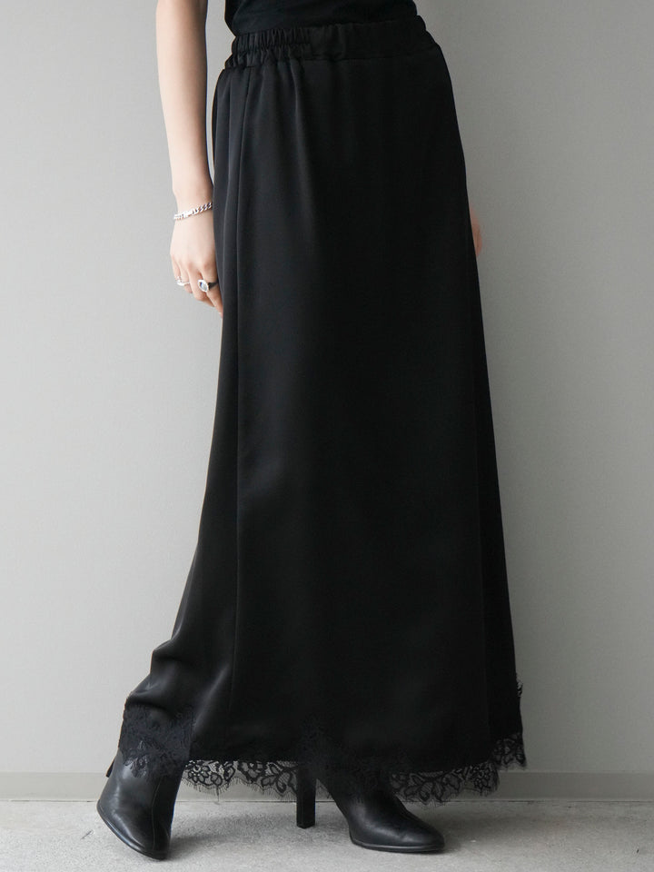 [予約]裾レースサテンナロースカート/black