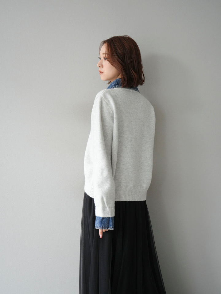[予約]デニム襟ボタンニットカーディガン/オートミール