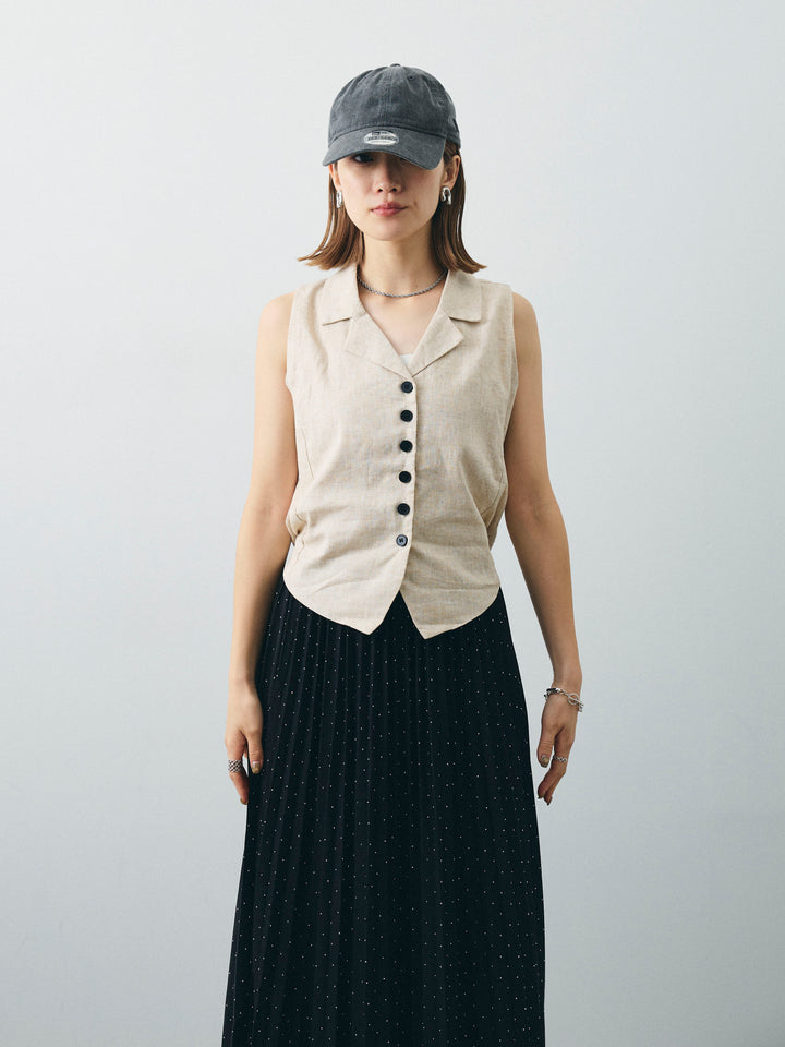 [予約]リネンライクテーラードジレ/オートミール