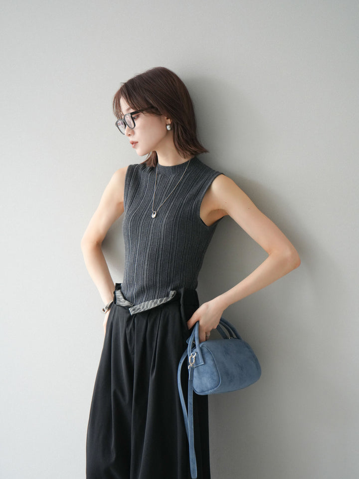 [予約]スリーブレスランダムリブニットトップス/グレー