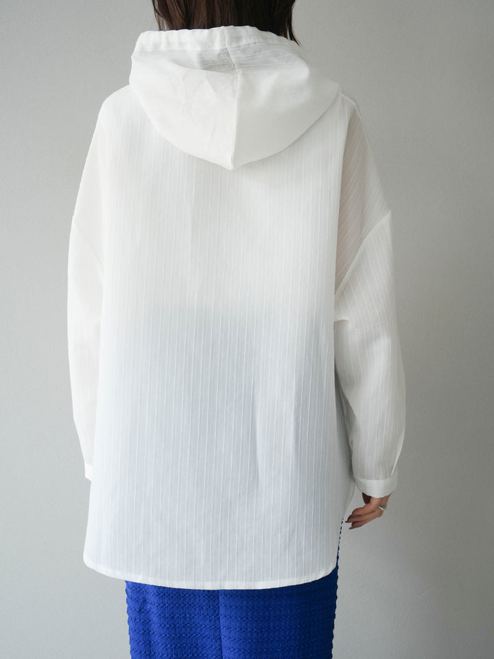 [予約]ワッシャーストライプフーディーシャツ/オフ