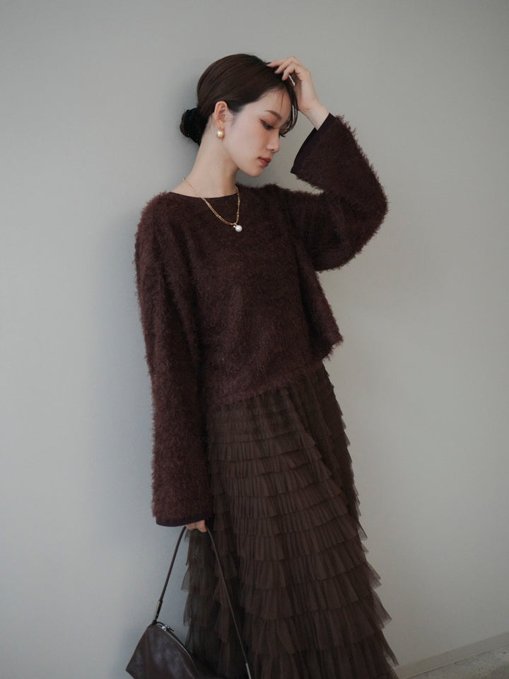 [予約]バイカラー2WAYシャギーニットカーディガン/brown