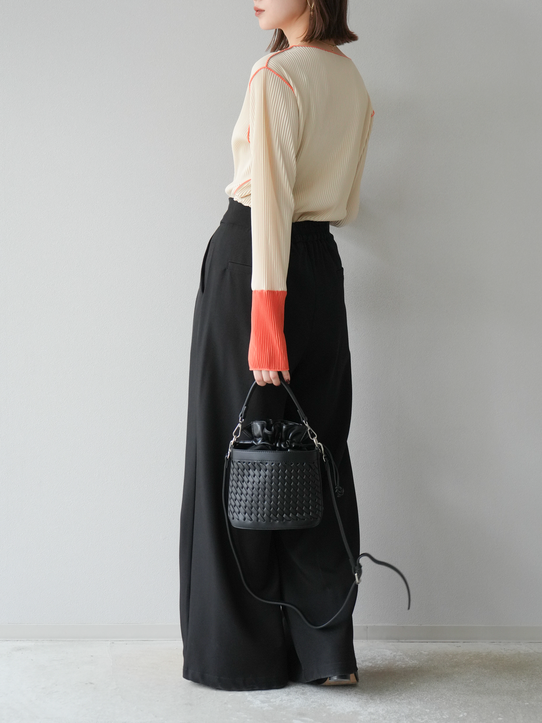 [予約]バイカラープリーツトップス/アイボリー