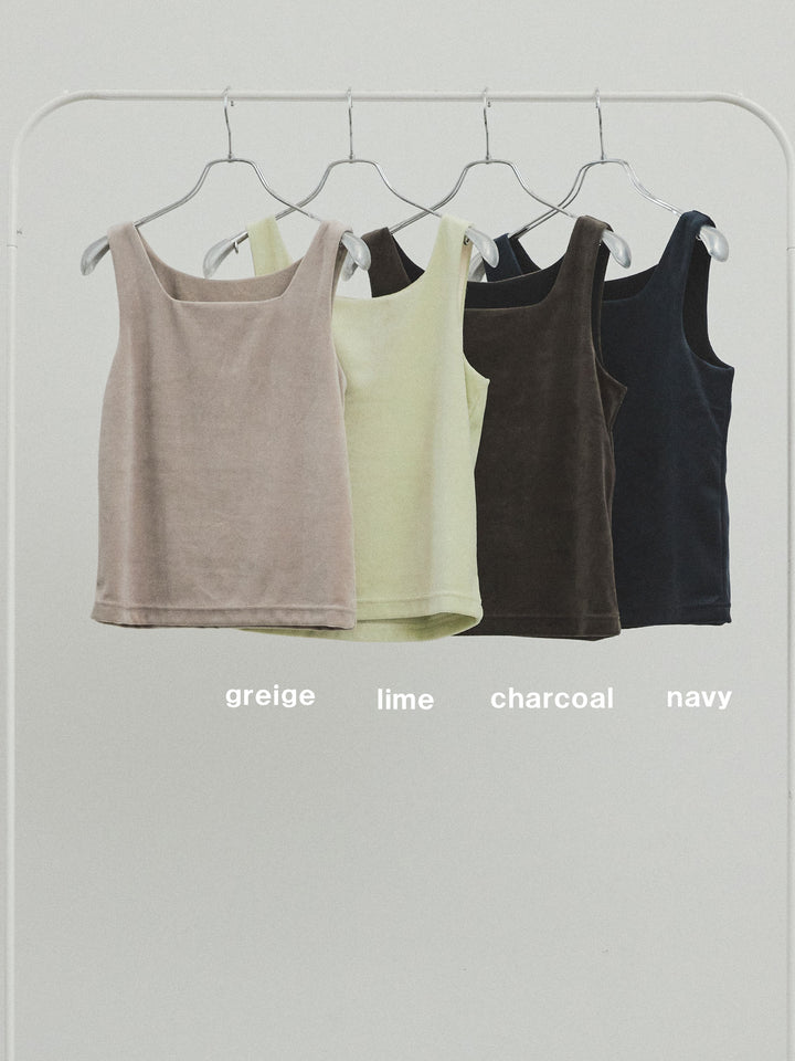 [SET]スクエアベロアタンクトップ+ワッシャーサテンレイヤードスカートパンツ(2set)