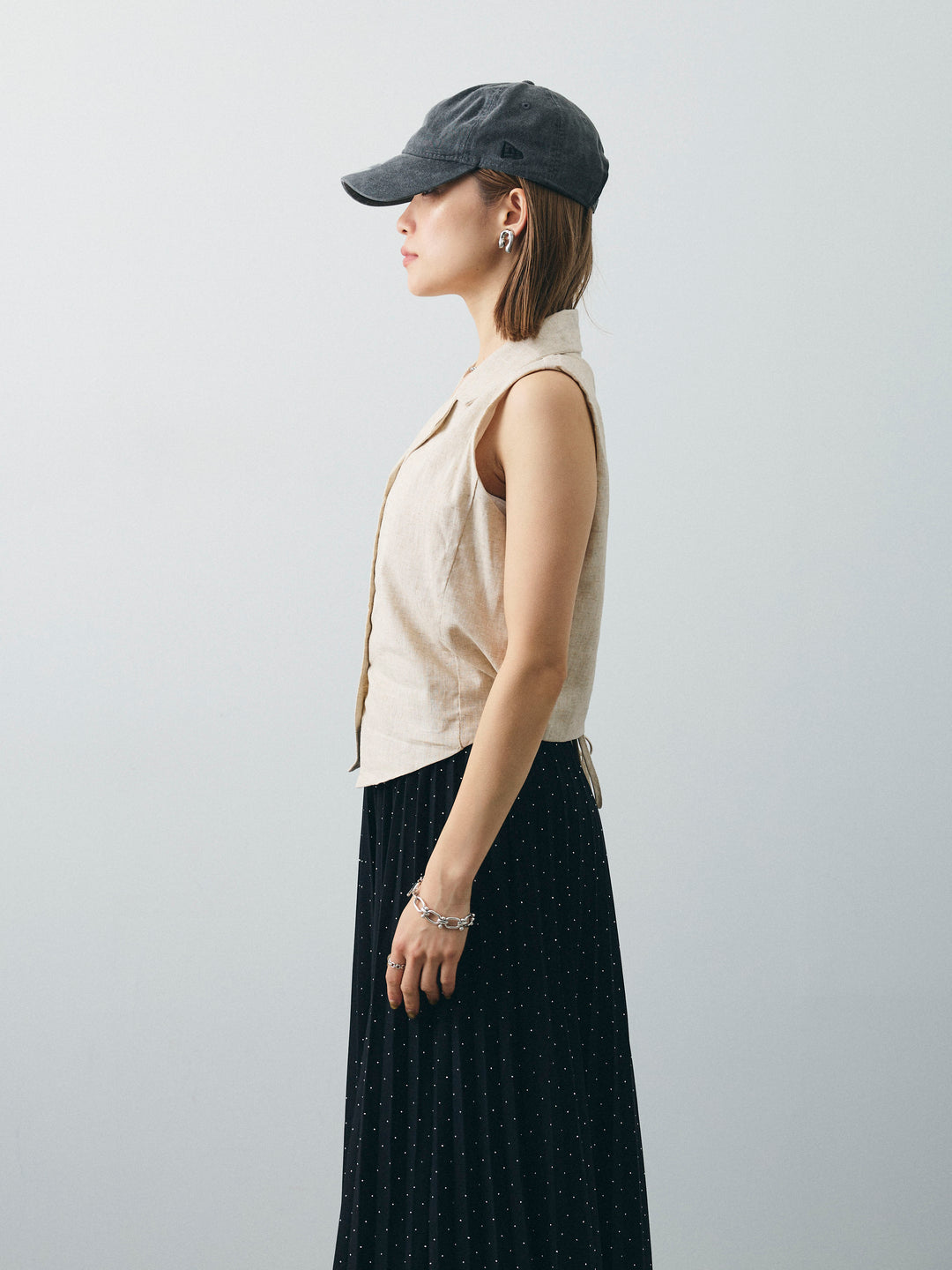 [予約]リネンライクテーラードジレ/オートミール