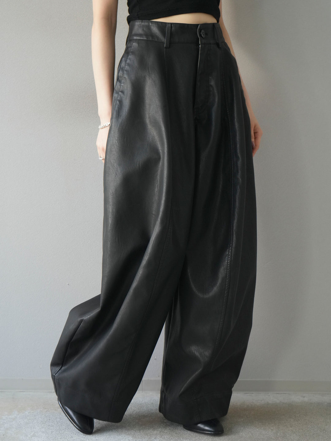 [予約]ヴィンテージレザーバギーパンツ/black
