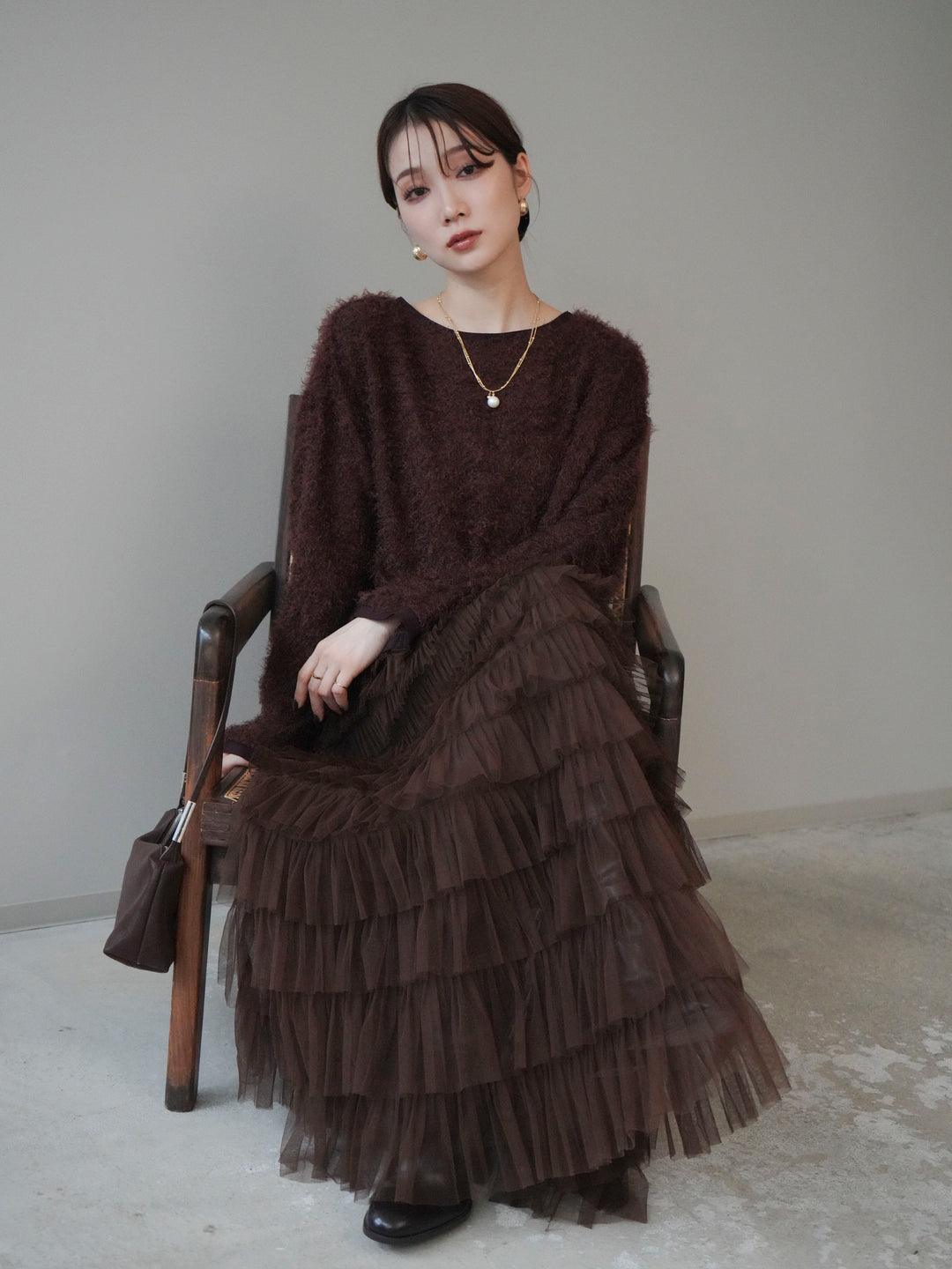 [予約]バイカラー2WAYシャギーニットカーディガン/brown