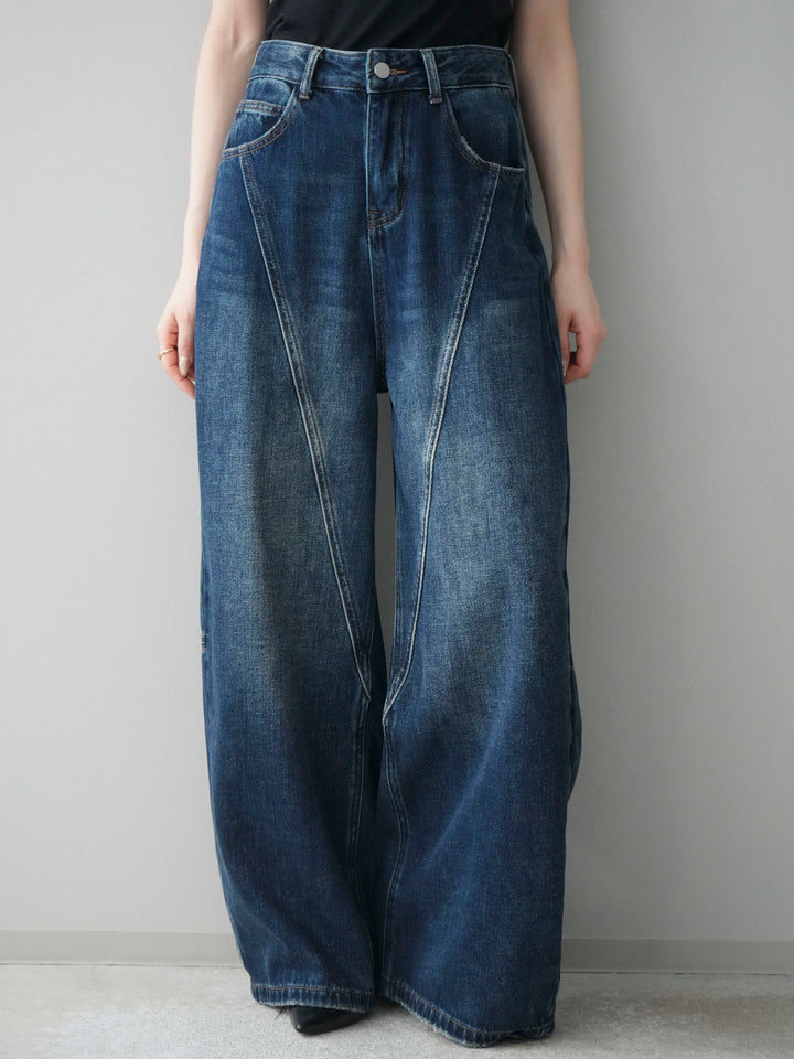 [予約]裏起毛加工デニムカーブパンツ/darkblue