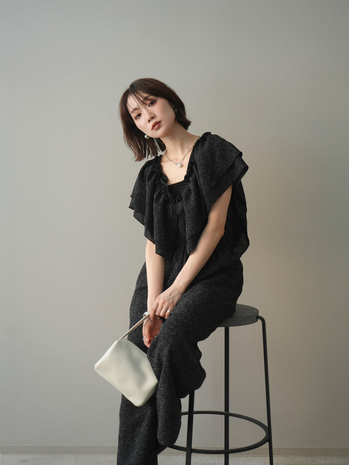 [SET]3WAYミックスツイードギャザーオールインワン+選べるアクセセット(2set)