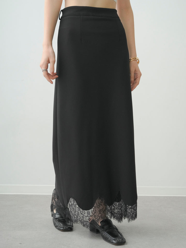 [予約]レースヘムストレッチIラインスカート/black