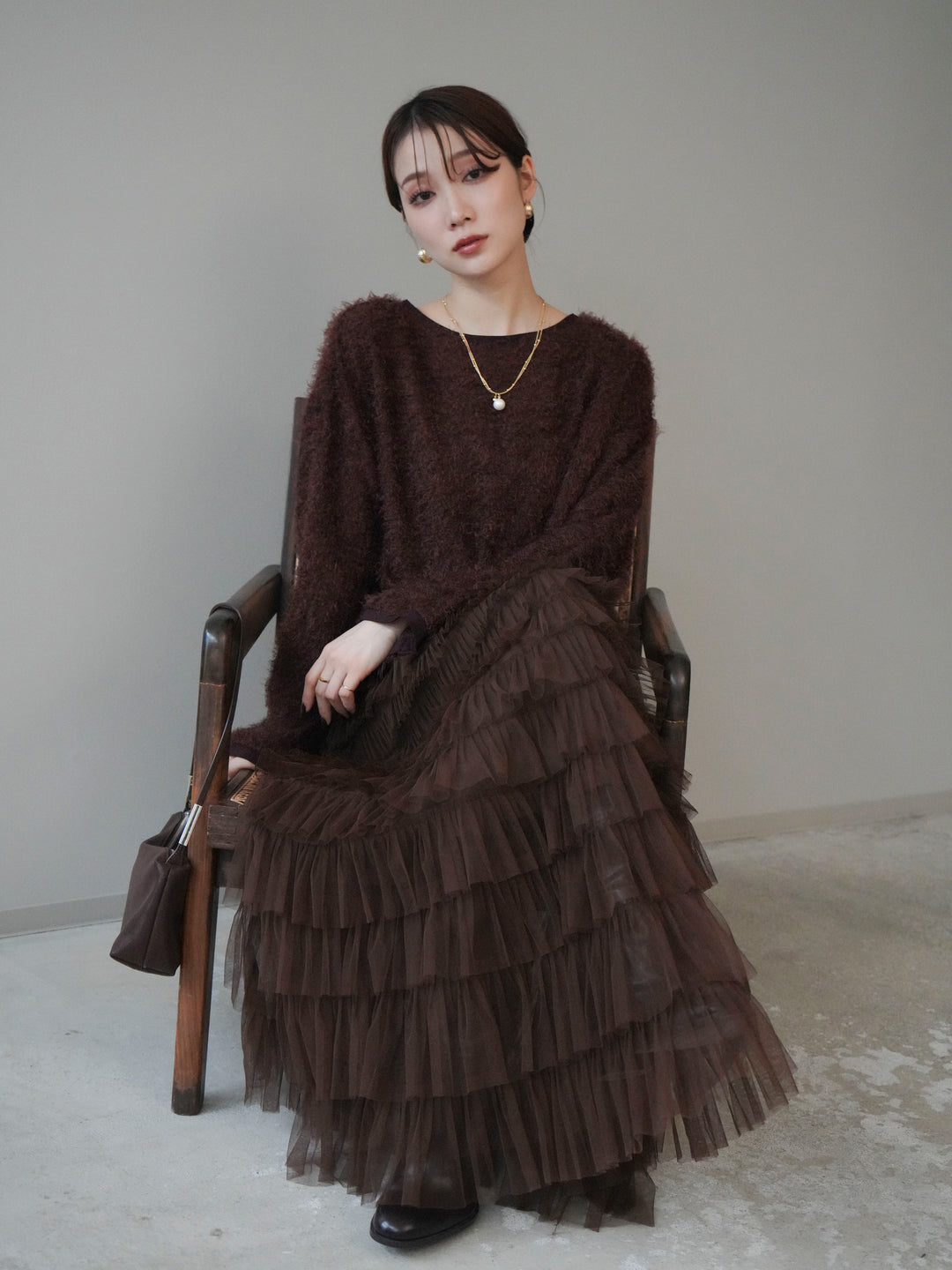 [予約]バイカラー2WAYシャギーニットカーディガン/brown