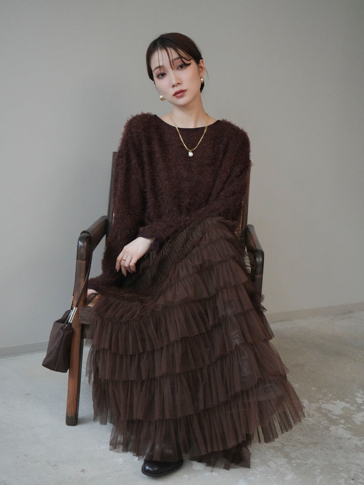 [予約]バイカラー2WAYシャギーニットカーディガン/brown