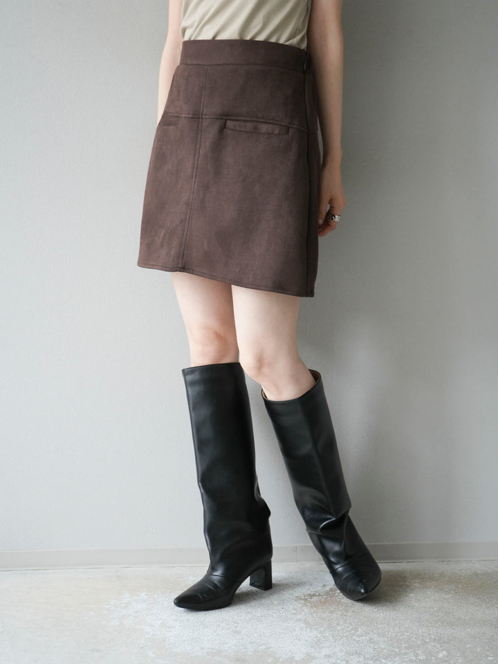[予約]スエード切替ミニスカート/ダークブラウン