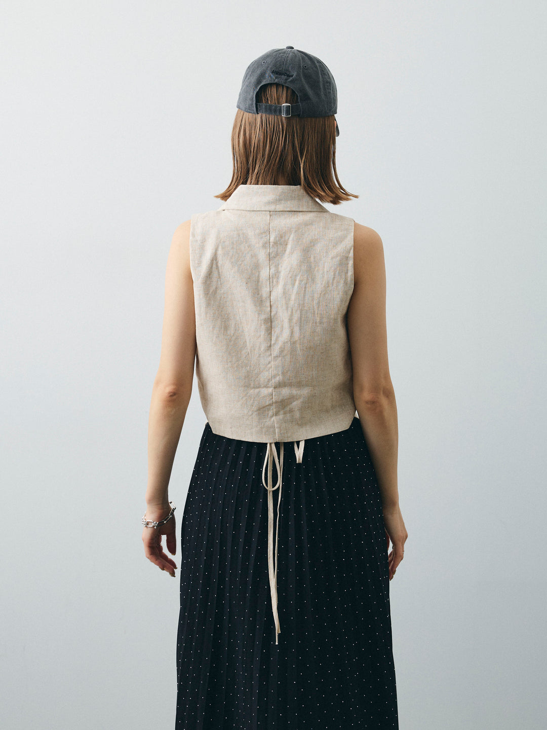 [予約]リネンライクテーラードジレ/オートミール