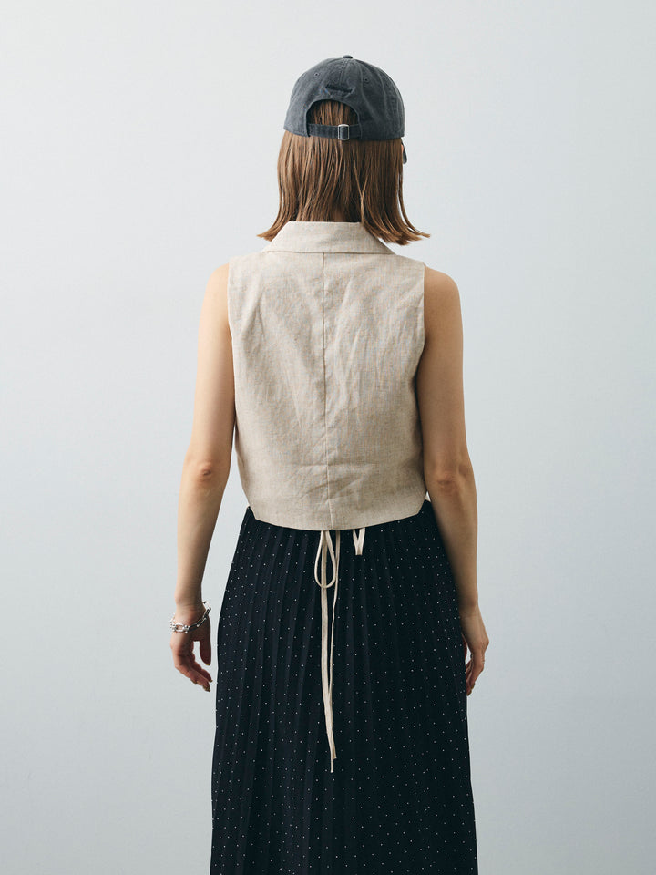 [予約]リネンライクテーラードジレ/オートミール