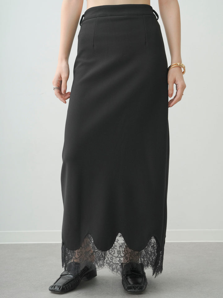 [予約]レースヘムストレッチIラインスカート/black